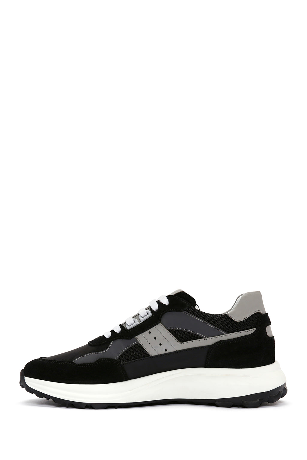 Erkek Siyah Bağcıklı Kalın Tabanlı Deri Sneaker