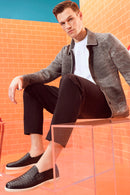 Erkek Siyah Örgü Deri Casual Loafer | Derimod Erkek Siyah Örgü Deri Casual Loafer | Derimod