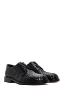 Men's Black Lace-Up Knitted Leather Classic Shoes | Derimod Men's Black Lace-Up Knitted Leather Classic Shoes | Derimod