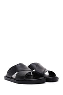 Men's Black Leather Slippers | Derimod Men's Black Leather Slippers | Derimod