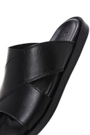 Men's Black Leather Slippers | Derimod Men's Black Leather Slippers | Derimod