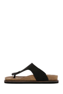 Men's Black Flip Flop Nubuck Leather Slippers | Derimod Men's Black Flip Flop Nubuck Leather Slippers | Derimod