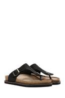 Men's Black Flip Flop Nubuck Leather Slippers | Derimod Men's Black Flip Flop Nubuck Leather Slippers | Derimod