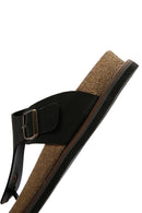 Men's Black Flip Flop Nubuck Leather Slippers | Derimod Men's Black Flip Flop Nubuck Leather Slippers | Derimod