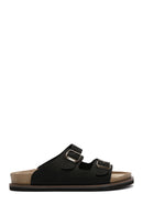 Men's Black Buckle Detailed Nubuck Leather Slippers | Derimod Men's Black Buckle Detailed Nubuck Leather Slippers | Derimod