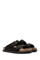 Men's Black Buckle Detailed Nubuck Leather Slippers | Derimod Men's Black Buckle Detailed Nubuck Leather Slippers | Derimod