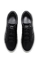 Erkek Siyah Bağcıklı Deri Sneaker | Derimod Erkek Siyah Bağcıklı Deri Sneaker | Derimod