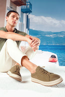 Erkek Haki Bağcıklı Nubuk Deri Sneaker | Derimod Erkek Haki Bağcıklı Nubuk Deri Sneaker | Derimod