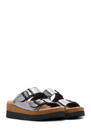 Women's Silver Buckled Comfort Slippers | Derimod Women's Silver Buckled Comfort Slippers | Derimod