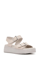 Women's Cream Thick-Soled Comfort Sandals with Ankle Strap | Derimod Women's Cream Thick-Soled Comfort Sandals with Ankle Strap | Derimod