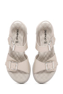 Women's Cream Thick-Soled Comfort Sandals with Ankle Strap | Derimod Women's Cream Thick-Soled Comfort Sandals with Ankle Strap | Derimod