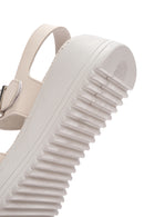 Women's Cream Thick-Soled Comfort Sandals with Ankle Strap | Derimod Women's Cream Thick-Soled Comfort Sandals with Ankle Strap | Derimod