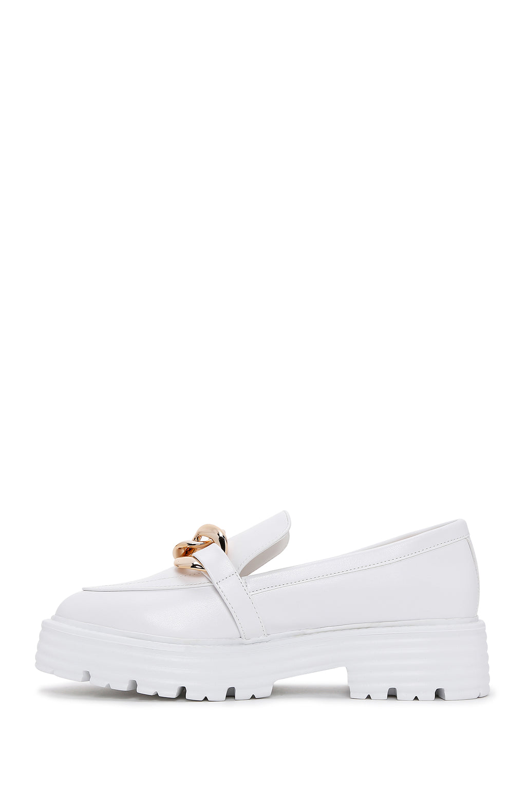 Kadın Beyaz Kalın Tabanlı Maskülen Loafer
