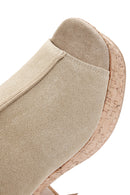 Women's Beige Ankle Strap Platform Heeled Suede Sandals | Derimod Women's Beige Ankle Strap Platform Heeled Suede Sandals | Derimod