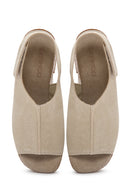Women's Beige Ankle Strap Platform Heeled Suede Sandals | Derimod Women's Beige Ankle Strap Platform Heeled Suede Sandals | Derimod