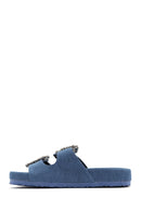 Women's Blue Stone Fabric Slippers | Derimod Women's Blue Stone Fabric Slippers | Derimod