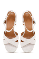 Women's White Ankle Strap Crocodile Patterned Heeled Sandals | Derimod Women's White Ankle Strap Crocodile Patterned Heeled Sandals | Derimod