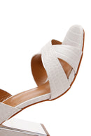 Women's White Ankle Strap Crocodile Patterned Heeled Sandals | Derimod Women's White Ankle Strap Crocodile Patterned Heeled Sandals | Derimod