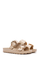 Women's Beige Stone Double Buckle Thick Sole Comfort Slippers | Derimod Women's Beige Stone Double Buckle Thick Sole Comfort Slippers | Derimod