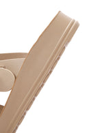 Women's Beige Stone Double Buckle Thick Sole Comfort Slippers | Derimod Women's Beige Stone Double Buckle Thick Sole Comfort Slippers | Derimod
