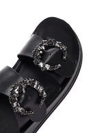 Women's Black Stone Double Buckle Thick Sole Comfort Slippers | Derimod Women's Black Stone Double Buckle Thick Sole Comfort Slippers | Derimod