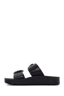 Women's Black Stone Double Buckle Thick Sole Comfort Slippers | Derimod Women's Black Stone Double Buckle Thick Sole Comfort Slippers | Derimod
