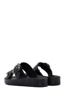 Women's Black Stone Double Buckle Thick Sole Comfort Slippers | Derimod Women's Black Stone Double Buckle Thick Sole Comfort Slippers | Derimod