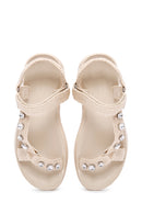 Women's Beige Ankle Strap Stone Sandals | Derimod Women's Beige Ankle Strap Stone Sandals | Derimod