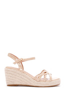 Women's Beige Ankle Strap Wedge Heels Patent Leather Espadrille | Derimod Women's Beige Ankle Strap Wedge Heels Patent Leather Espadrille | Derimod