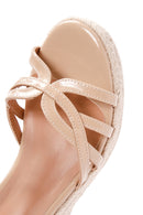 Women's Beige Ankle Strap Wedge Heels Patent Leather Espadrille | Derimod Women's Beige Ankle Strap Wedge Heels Patent Leather Espadrille | Derimod