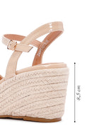 Women's Beige Ankle Strap Wedge Heels Patent Leather Espadrille | Derimod Women's Beige Ankle Strap Wedge Heels Patent Leather Espadrille | Derimod