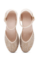 Women's Beige Ankle Strap Stone Wedge Heel Espadrille | Derimod Women's Beige Ankle Strap Stone Wedge Heel Espadrille | Derimod