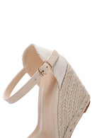 Women's Beige Ankle Strap Wedge Heeled Espadrille | Derimod Women's Beige Ankle Strap Wedge Heeled Espadrille | Derimod