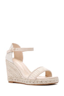 Women's Beige Ankle Strap Wedge Heeled Espadrille | Derimod Women's Beige Ankle Strap Wedge Heeled Espadrille | Derimod
