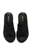 Women's Black Thick Soled Slippers | Derimod Women's Black Thick Soled Slippers | Derimod