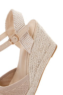 Women's Beige Ankle Strap Wedge Heeled Espadrille | Derimod Women's Beige Ankle Strap Wedge Heeled Espadrille | Derimod