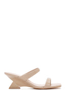 Women's Beige Medium Heeled Slippers | Derimod Women's Beige Medium Heeled Slippers | Derimod