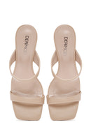 Women's Beige Medium Heeled Slippers | Derimod Women's Beige Medium Heeled Slippers | Derimod