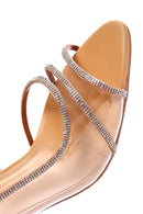 Women's Beige Stone Thin Heeled Sandals | Derimod Women's Beige Stone Thin Heeled Sandals | Derimod