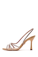 Women's Beige Stone Thin Heeled Sandals | Derimod Women's Beige Stone Thin Heeled Sandals | Derimod