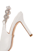 Women's White Stone Open Back Thin Heeled Shoes | Derimod Women's White Stone Open Back Thin Heeled Shoes | Derimod