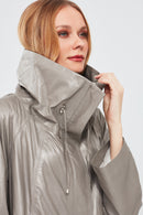 Felicita Women's Gray Wide Collar Oversize Leather Coat | Derimod Felicita Women's Gray Wide Collar Oversize Leather Coat | Derimod