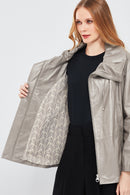 Felicita Women's Gray Wide Collar Oversize Leather Coat | Derimod Felicita Women's Gray Wide Collar Oversize Leather Coat | Derimod