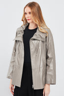 Felicita Women's Gray Wide Collar Oversize Leather Coat | Derimod Felicita Women's Gray Wide Collar Oversize Leather Coat | Derimod