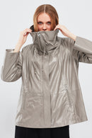 Felicita Women's Gray Wide Collar Oversize Leather Coat | Derimod Felicita Women's Gray Wide Collar Oversize Leather Coat | Derimod