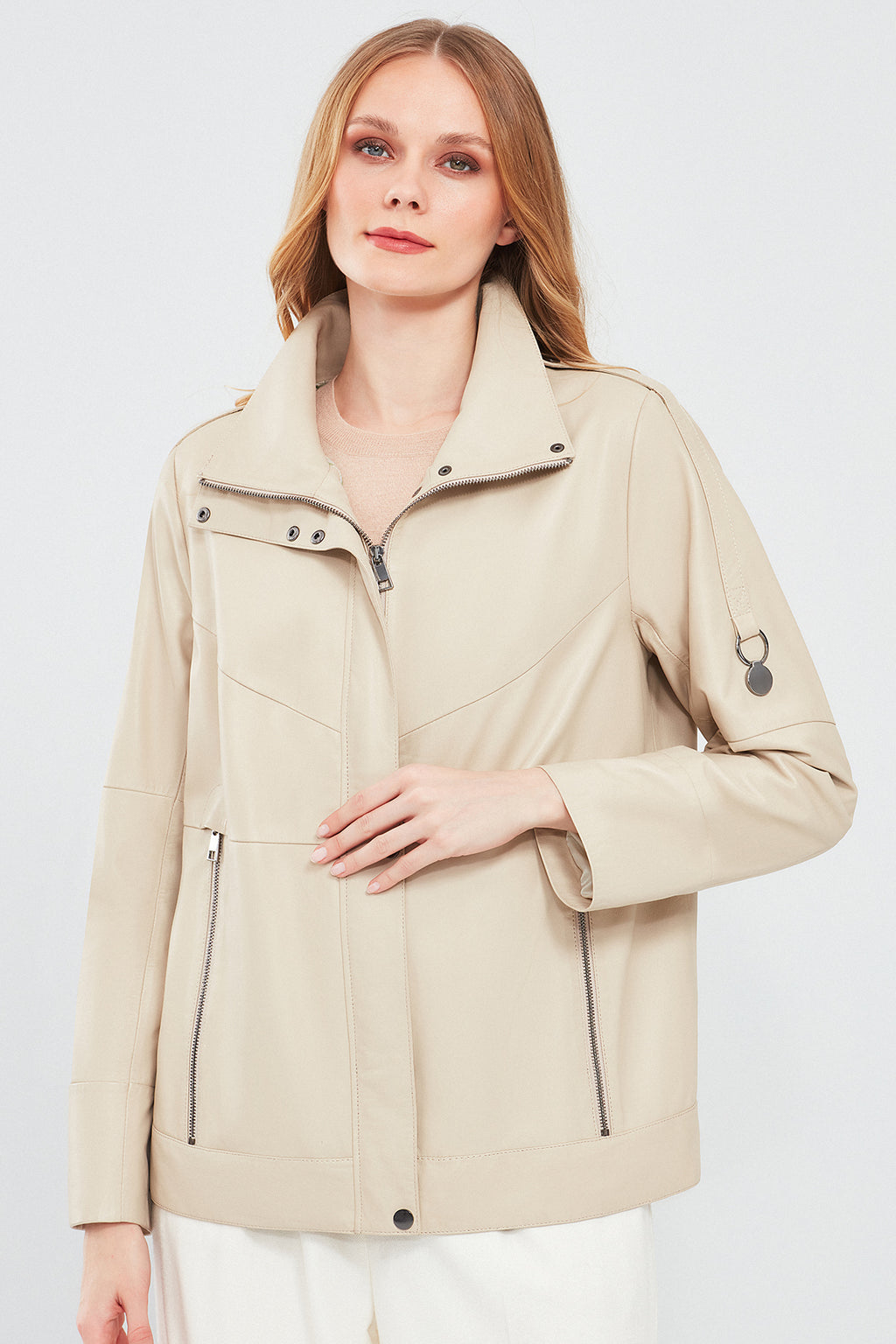 Luisa Kadın Bej Oversize Deri Mont