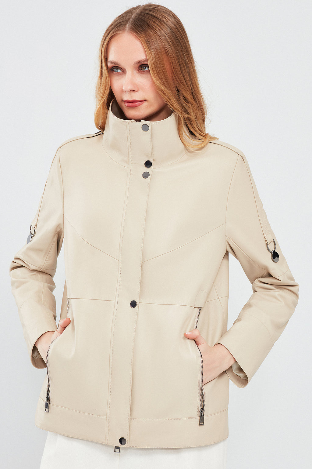 Luisa Kadın Bej Oversize Deri Mont