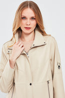 Luisa Women's Beige Oversize Leather Coat | Derimod Luisa Women's Beige Oversize Leather Coat | Derimod