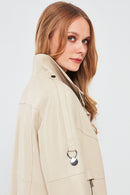Luisa Women's Beige Oversize Leather Coat | Derimod Luisa Women's Beige Oversize Leather Coat | Derimod