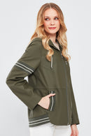 Halley Women's Khaki Hooded Oversize Leather Coat | Derimod Halley Women's Khaki Hooded Oversize Leather Coat | Derimod